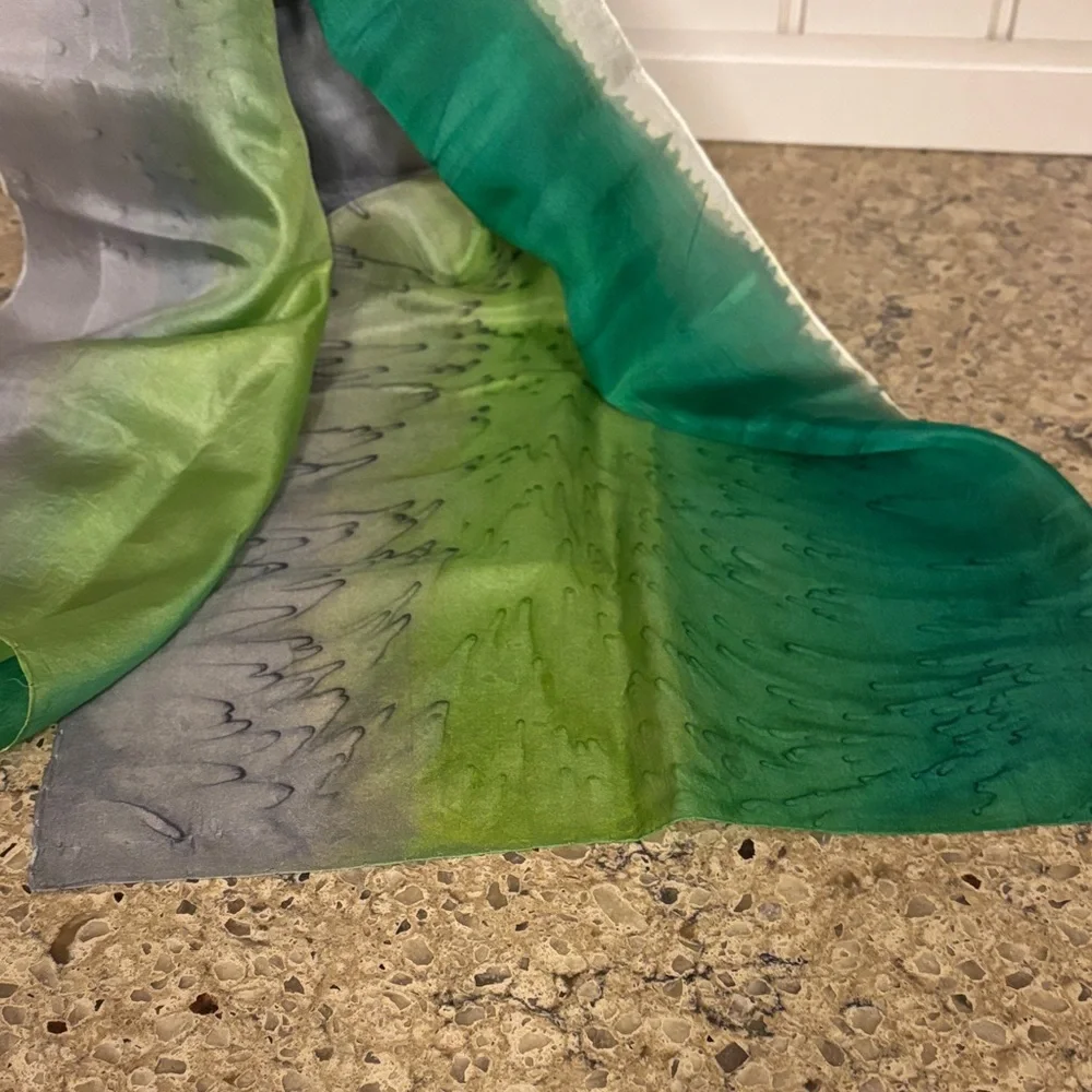 Elegant Green, Cream and Gray Silk Oblong Scarf. Perfect for St. Patrick’s Day!